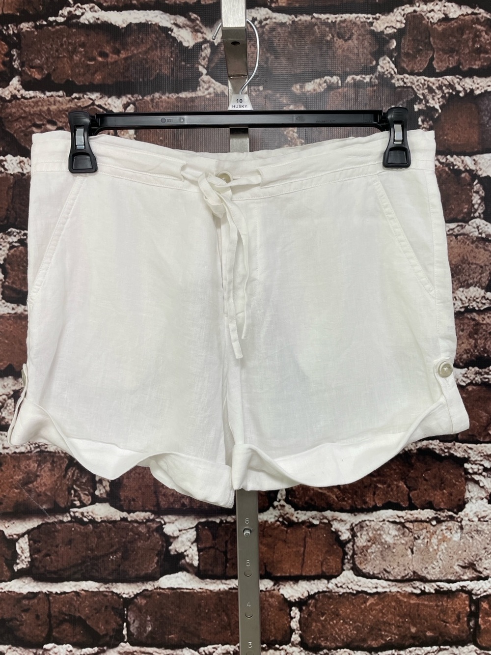 120% Lino Shorts Women's White Drawstring Linen Rolled Hem Size Medium